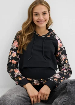 bonprix bonprix Suave sudadera premamá/de lactancia 2 en 1 Negro de flores Discount