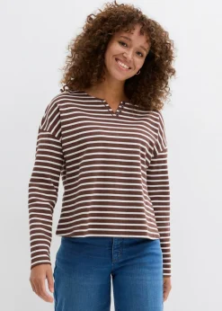 bonprix bonprix Sudadera blanco perla/marrón con rayas Online
