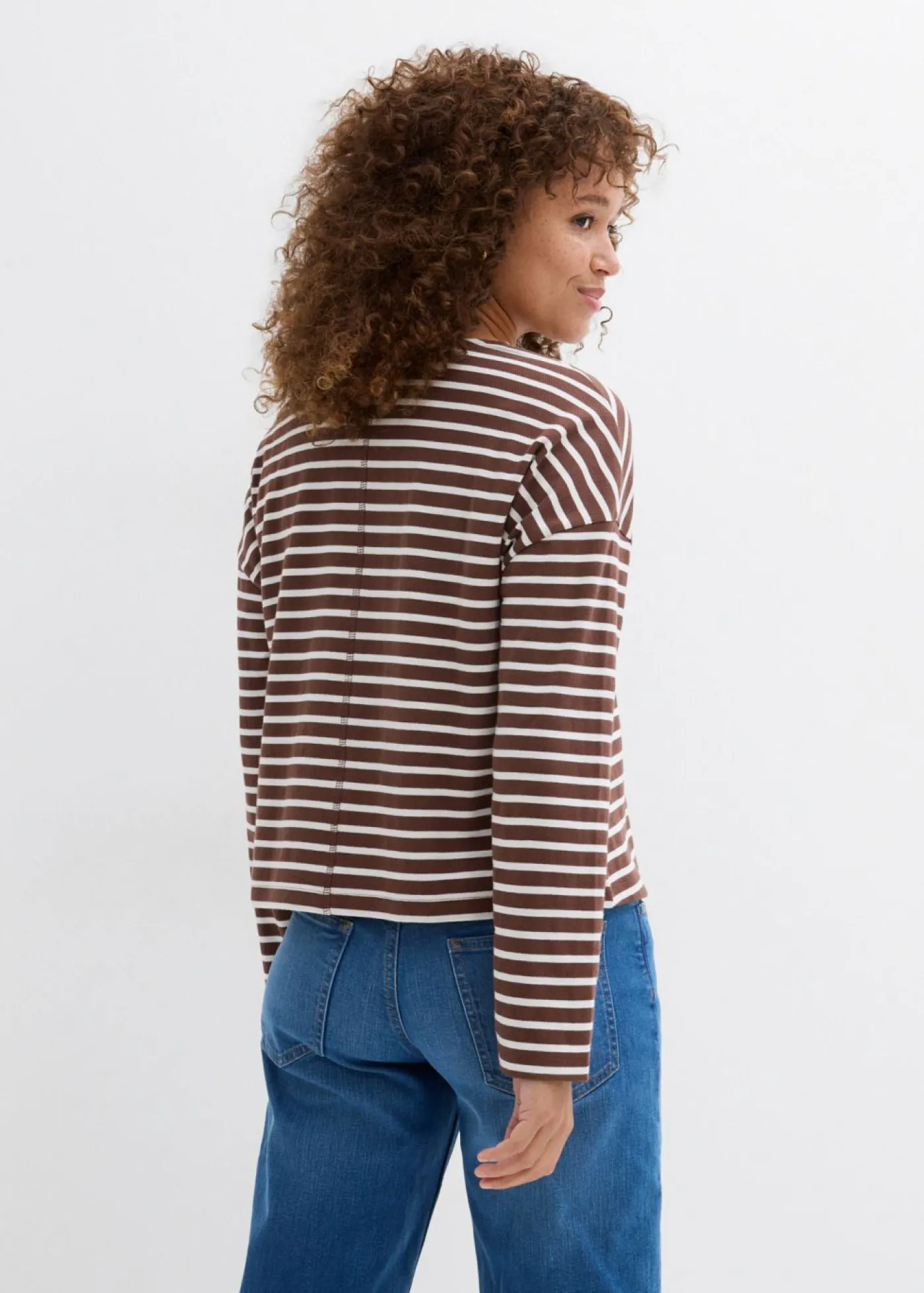 bonprix bonprix Sudadera blanco perla/marrón con rayas Online