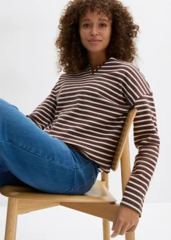 bonprix bonprix Sudadera blanco perla/marrón con rayas Online
