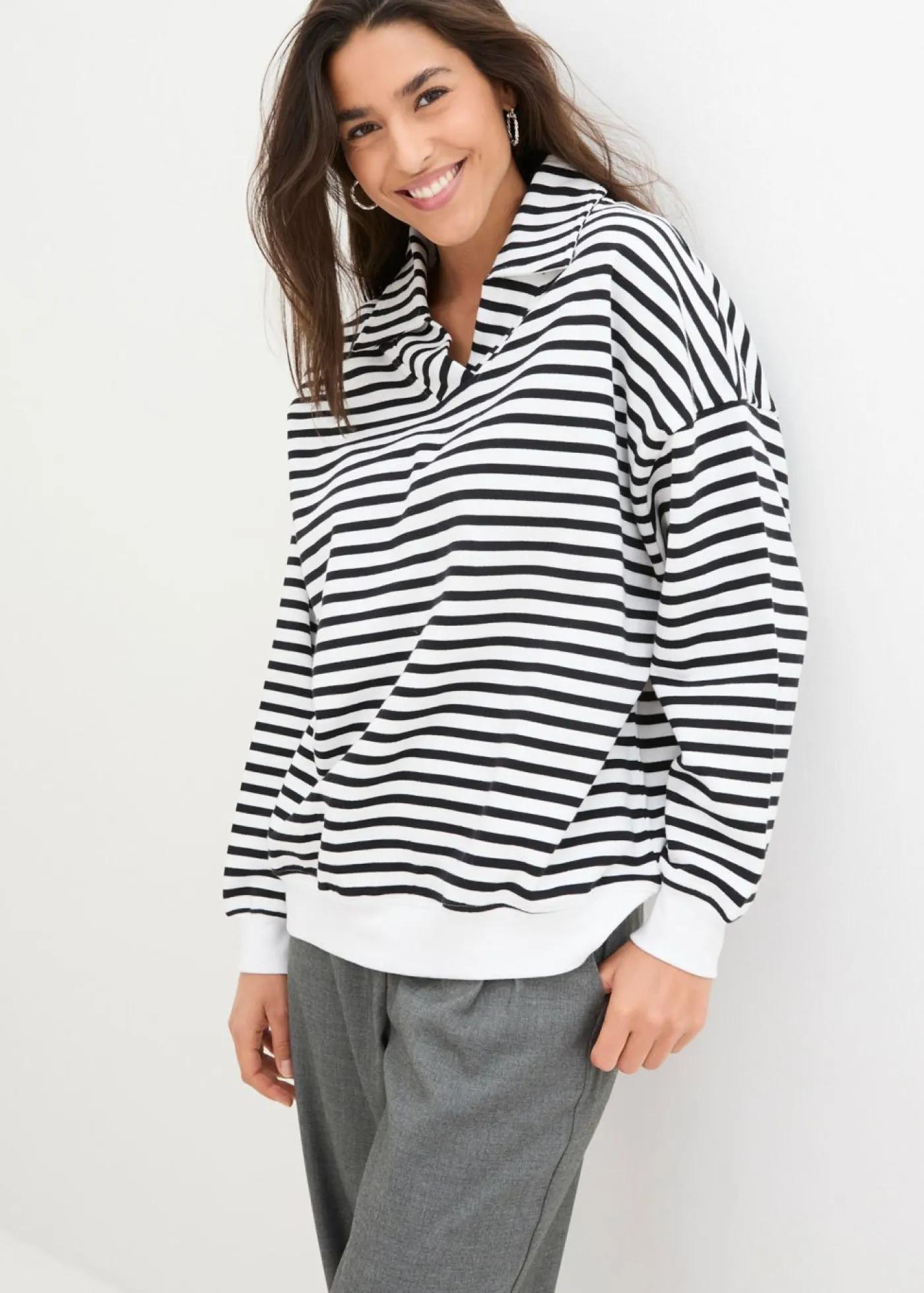 bonprix bonprix Sudadera blanco-negro con rayas Sale