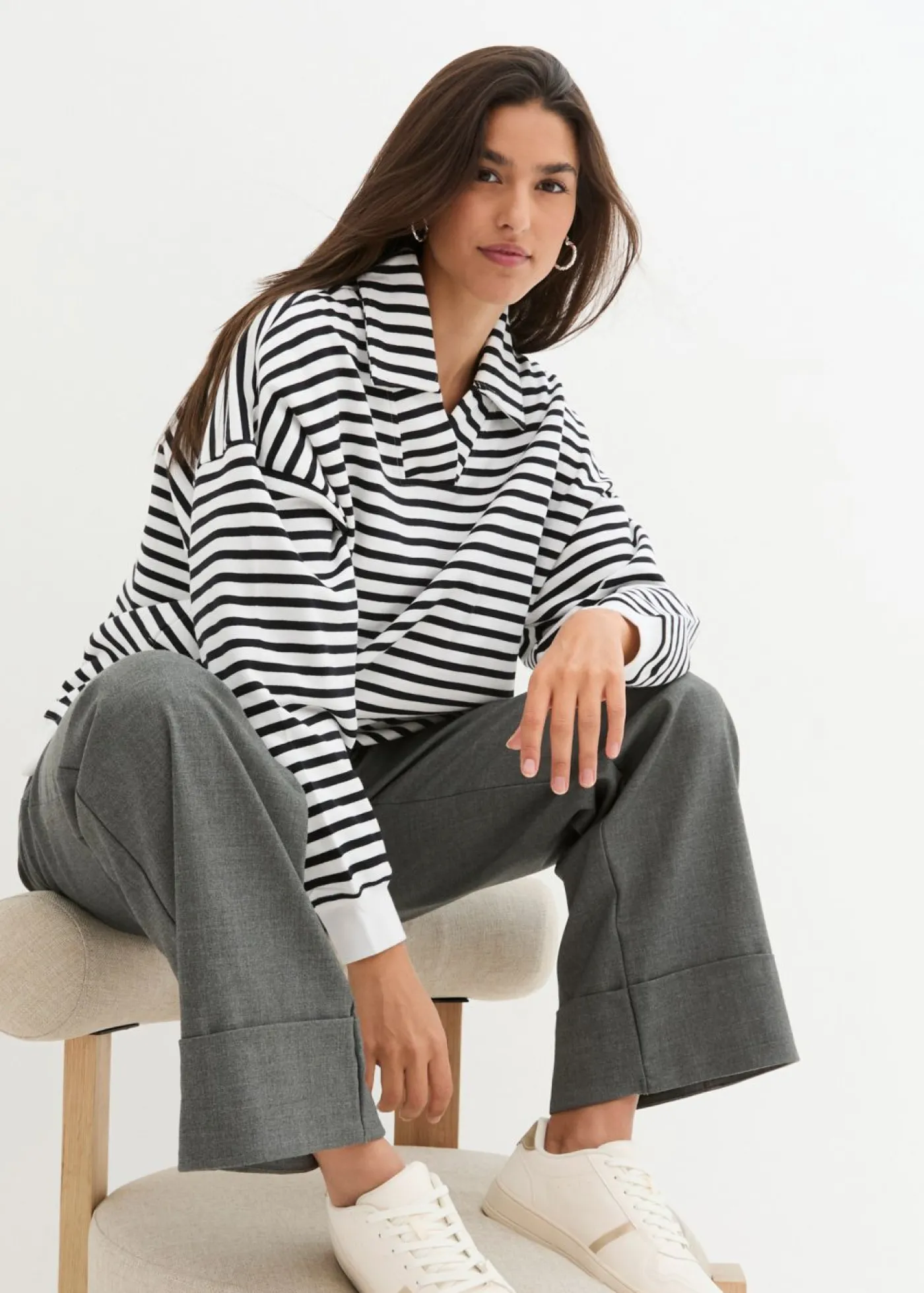 bonprix bonprix Sudadera blanco-negro con rayas Sale