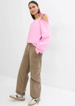 bonprix bonprix Sudadera ancha con un hombro al descubierto rosa orquídea Discount