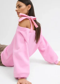 bonprix bonprix Sudadera ancha con un hombro al descubierto rosa orquídea Discount