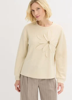 bonprix bonprix Sudadera con aplicación Arena claro Online