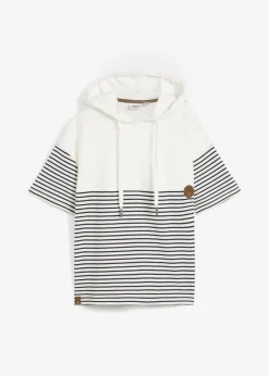 bonprix bonprix Sudadera con capucha Blanco lana-azul marino con rayas Clearance
