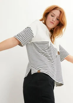 bonprix bonprix Sudadera con capucha Blanco lana-azul marino con rayas Clearance