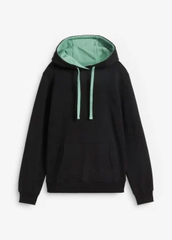 bonprix bonprix Sudadera con capucha de algodón orgánico negro/salvia Outlet