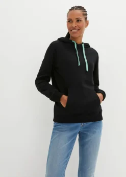 bonprix bonprix Sudadera con capucha de algodón orgánico negro/salvia Outlet