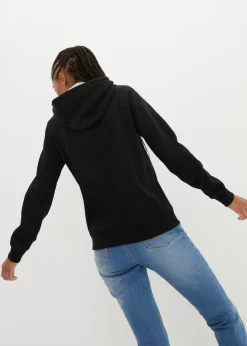 bonprix bonprix Sudadera con capucha de algodón orgánico negro/salvia Outlet