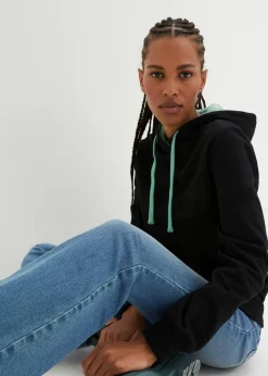 bonprix bonprix Sudadera con capucha de algodón orgánico negro/salvia Outlet