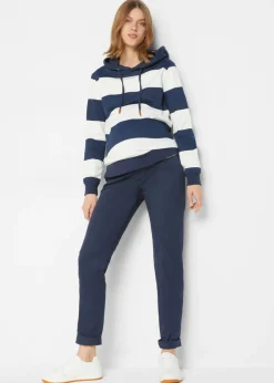 bonprix bonprix Sudadera con capucha de algodón puro azul marino-crema suave con rayas New