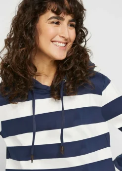 bonprix bonprix Sudadera con capucha de algodón puro azul marino-crema suave con rayas New