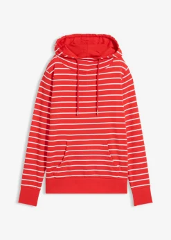 bonprix bonprix Sudadera con capucha de mezcla de algodón fresa-blanco con rayas Outlet