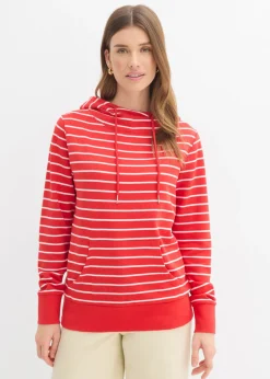 bonprix bonprix Sudadera con capucha de mezcla de algodón fresa-blanco con rayas Outlet