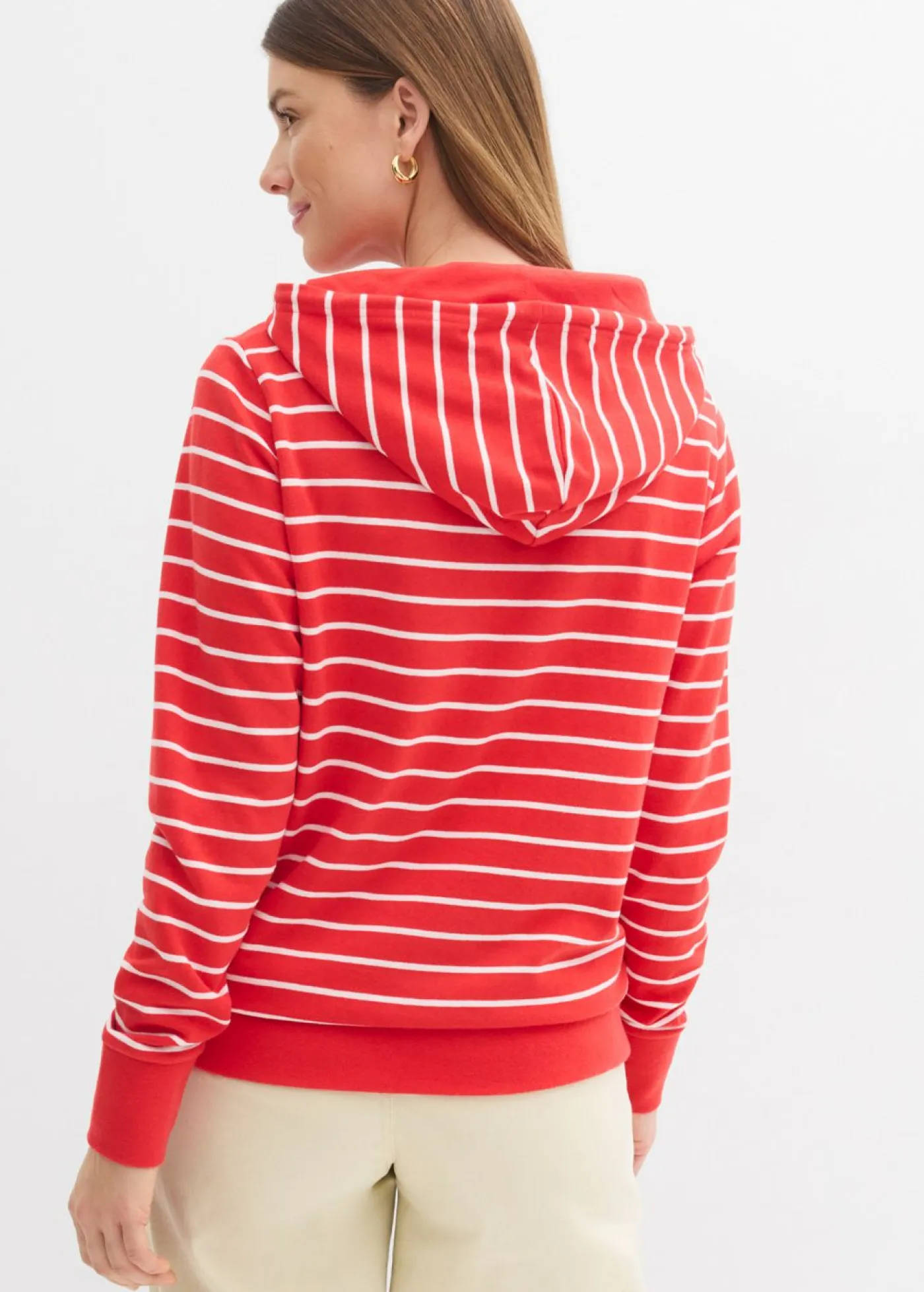 bonprix bonprix Sudadera con capucha de mezcla de algodón fresa-blanco con rayas Outlet