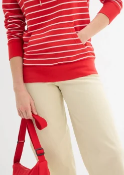 bonprix bonprix Sudadera con capucha de mezcla de algodón fresa-blanco con rayas Outlet