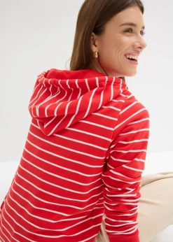 bonprix bonprix Sudadera con capucha de mezcla de algodón fresa-blanco con rayas Outlet