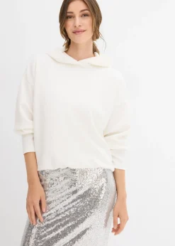 bonprix bonprix Sudadera con capucha de mezcla de viscosa ligeramente brillante Blanco lana Outlet