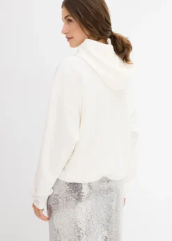 bonprix bonprix Sudadera con capucha de mezcla de viscosa ligeramente brillante Blanco lana Outlet
