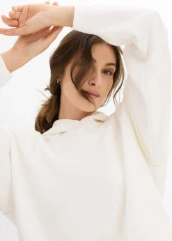 bonprix bonprix Sudadera con capucha de mezcla de viscosa ligeramente brillante Blanco lana Outlet