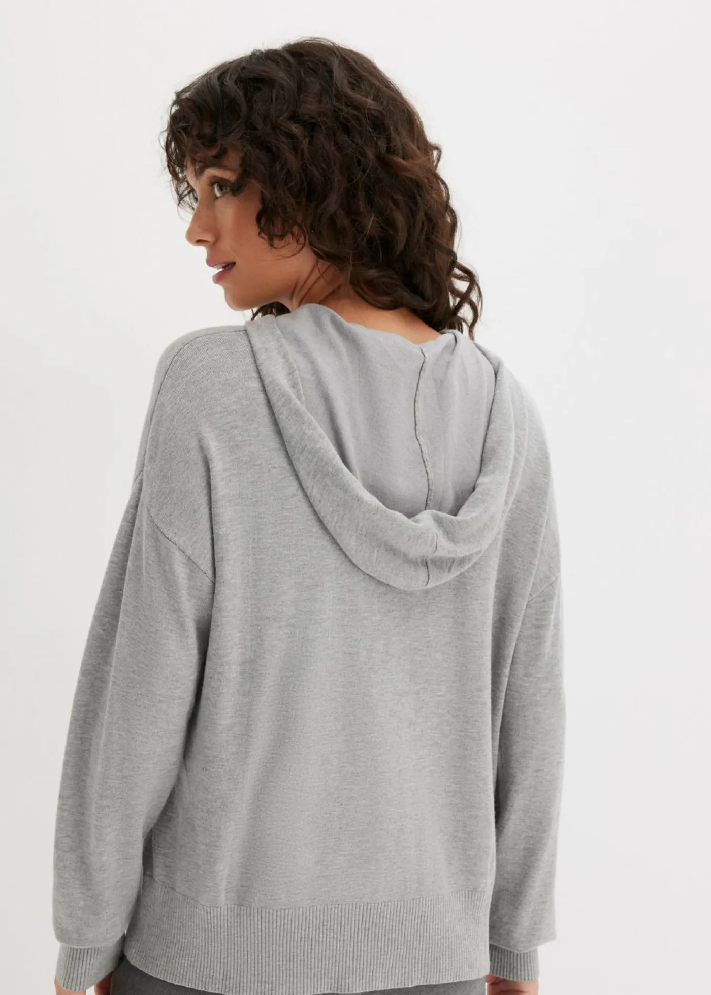 bonprix bonprix Sudadera con capucha de punto y bolsillo canguro en mezcla de viscosa Gris claro jaspeado Clearance