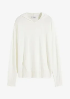 bonprix bonprix Sudadera con capucha de punto y bolsillo canguro en mezcla de viscosa Blanco lana Clearance