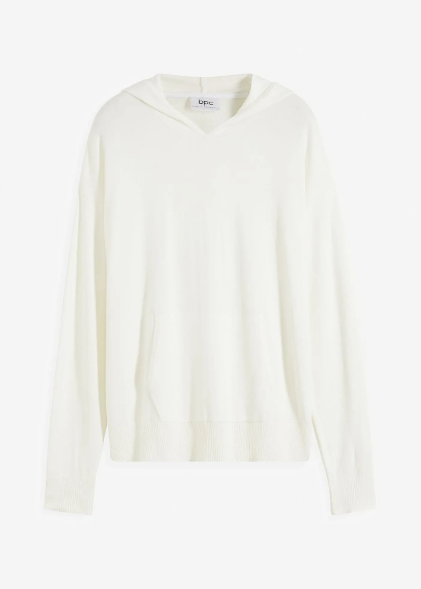 bonprix bonprix Sudadera con capucha de punto y bolsillo canguro en mezcla de viscosa Blanco lana Clearance