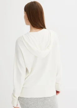 bonprix bonprix Sudadera con capucha de punto y bolsillo canguro en mezcla de viscosa Blanco lana Clearance