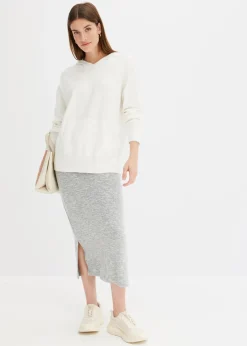 bonprix bonprix Sudadera con capucha de punto y bolsillo canguro en mezcla de viscosa Blanco lana Clearance