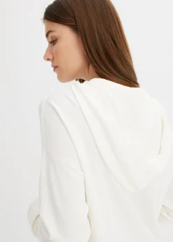 bonprix bonprix Sudadera con capucha de punto y bolsillo canguro en mezcla de viscosa Blanco lana Clearance