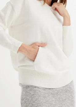 bonprix bonprix Sudadera con capucha de punto y bolsillo canguro en mezcla de viscosa Blanco lana Clearance