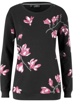 bonprix bonprix Sudadera con estampado de flores de corte holgado Negro con flores Sale