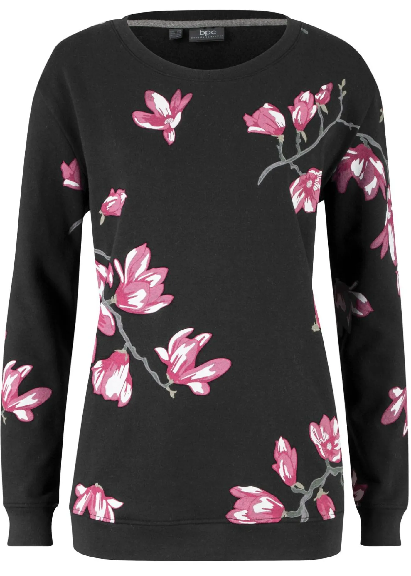 bonprix bonprix Sudadera con estampado de flores de corte holgado Negro con flores Sale