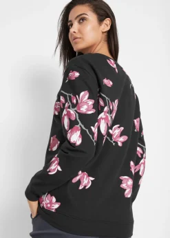 bonprix bonprix Sudadera con estampado de flores de corte holgado Negro con flores Sale