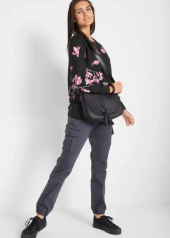 bonprix bonprix Sudadera con estampado de flores de corte holgado Negro con flores Sale