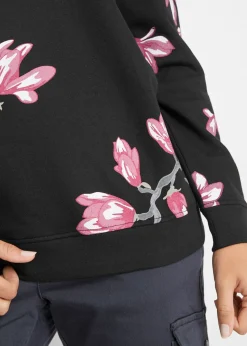 bonprix bonprix Sudadera con estampado de flores de corte holgado Negro con flores Sale