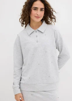 bonprix bonprix Sudadera con tachuelas Gris claro jaspeado Online