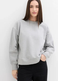 bonprix bonprix Sudadera de algodón orgánico con cuello ancho de canalé gris claro jaspeado moteado Hot