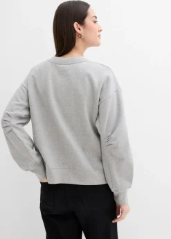 bonprix bonprix Sudadera de algodón orgánico con cuello ancho de canalé gris claro jaspeado moteado Hot