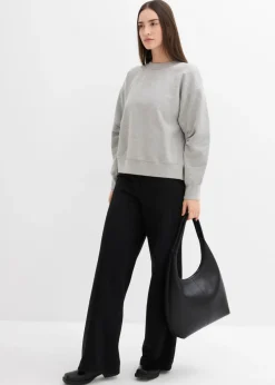 bonprix bonprix Sudadera de algodón orgánico con cuello ancho de canalé gris claro jaspeado moteado Hot