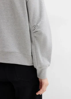 bonprix bonprix Sudadera de algodón orgánico con cuello ancho de canalé gris claro jaspeado moteado Hot