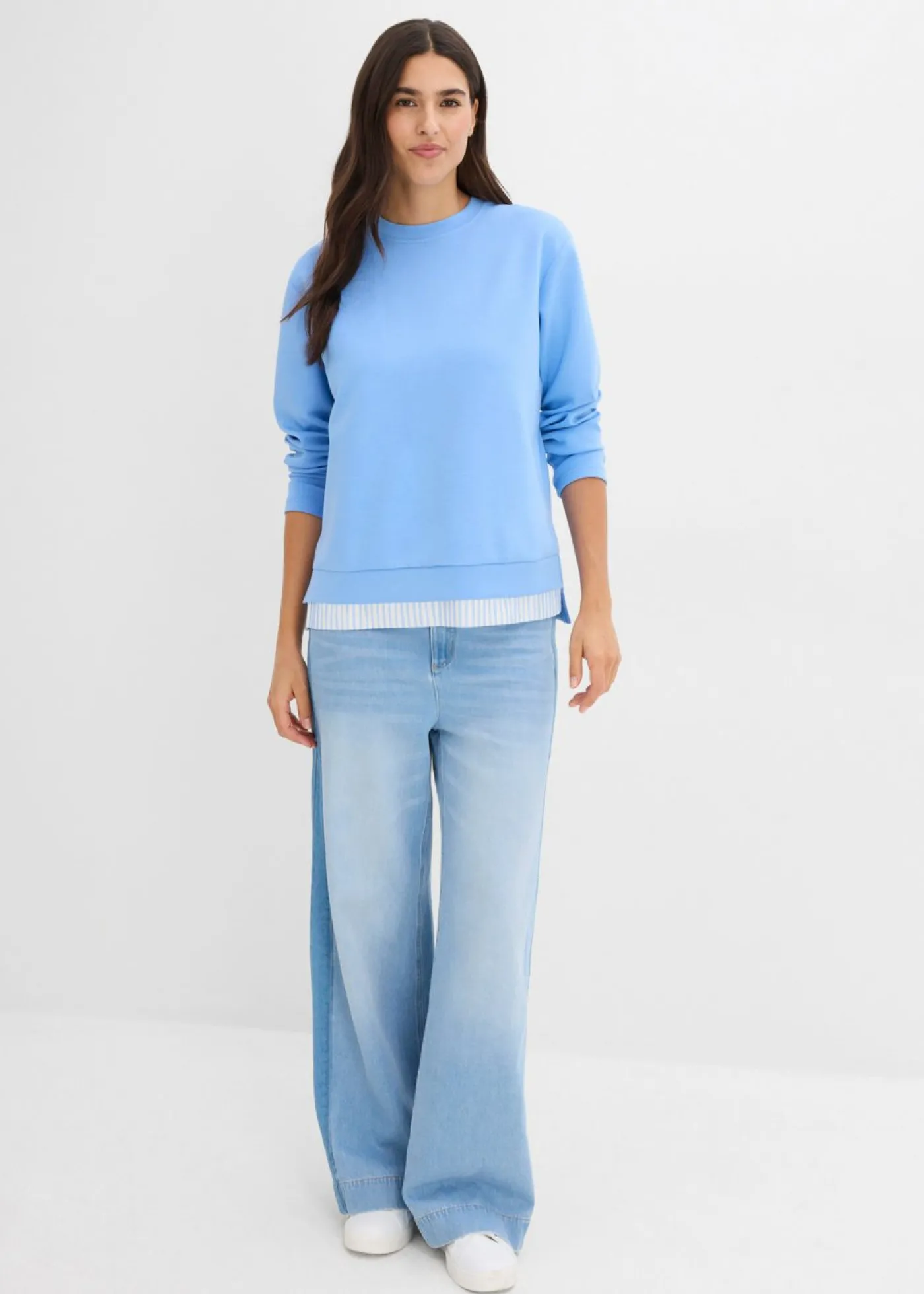 bonprix bonprix Sudadera de algodón puro azul provenzal-blanco lana Online