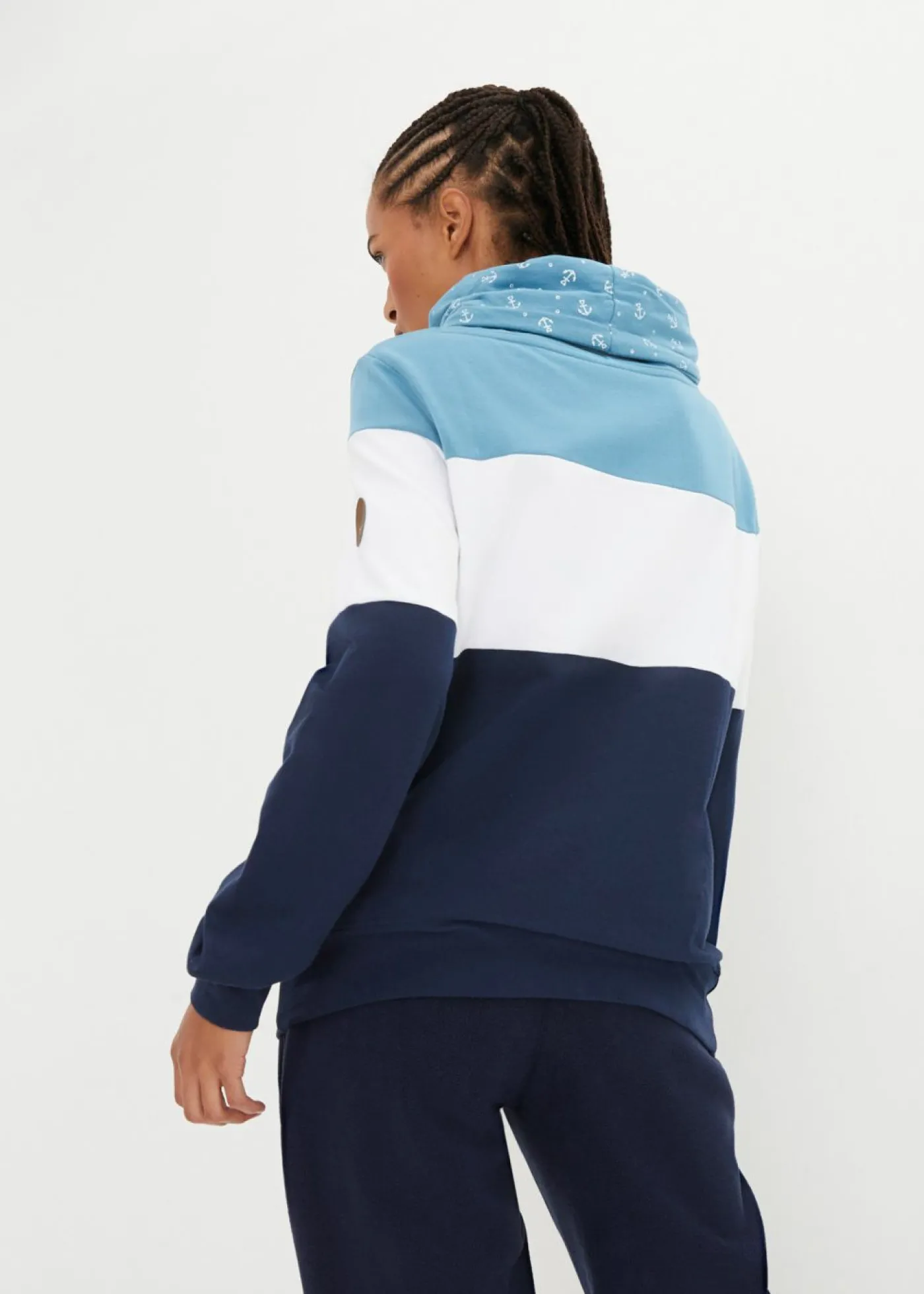 bonprix bonprix Sudadera de algodón puro con cuello estampado azul mate-blanco-azul marino Best