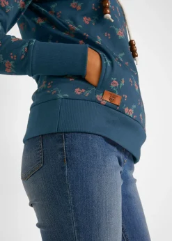 bonprix bonprix Sudadera de algodón puro con capucha y cordones Azul oscuro Discount
