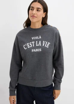 bonprix bonprix Sudadera de mezcla de algodón Gris jaspeado-blanco