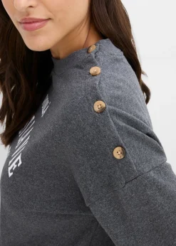 bonprix bonprix Sudadera de mezcla de algodón Gris jaspeado-blanco