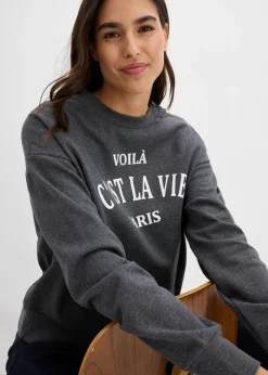 bonprix bonprix Sudadera de mezcla de algodón Gris jaspeado-blanco