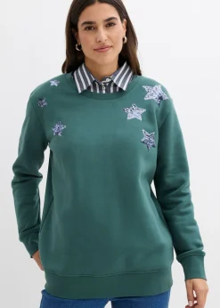 bonprix bonprix Sudadera de mezcla de algodón verde mate New