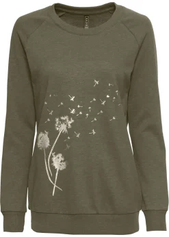 bonprix bonprix Sudadera de mezcla de algodón Verde oliva oscuro estampado Best